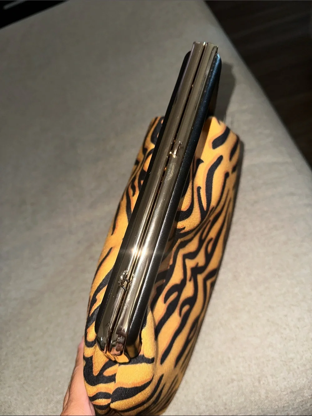 Tiger-Print Frame Clutch Wristlet - Yellow/Black